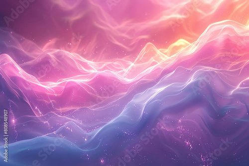 A colorful, abstract image of a mountain range with pink and blue waves photo
