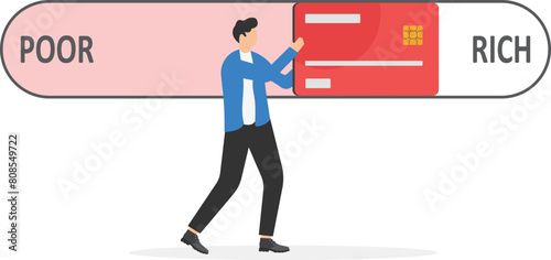 Businessman pushing credit score scale from poor to rich, finance and rating concept


