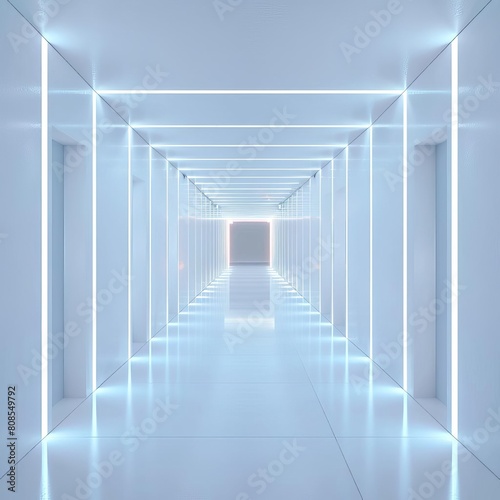 Abstract futuristic light corridor interior, Modern minimal background, 3D Rendering