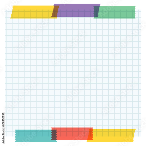水色の方眼紙とマスキングテープのメモ背景　正方形