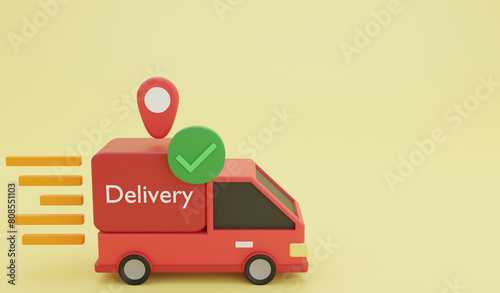 Delivery van ready for delivery, 3d render logistic and delivery icon concept and copy space on yellow background