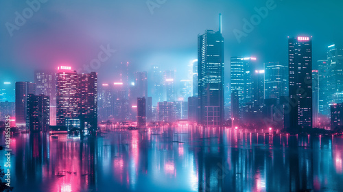 Futuristic City Skyline at Night