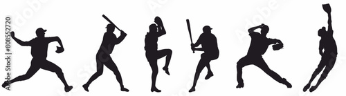 baseball player set. silhouette of baseball player. 