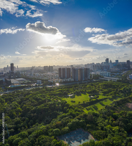 An aerial view of Nanshan cityscape under summer broad daylight  photo in Shenzhen  China