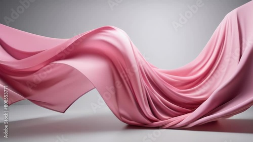 Flowing pink fabric with a silky texture creates an abstract and elegant visual with soft folds and gentle curves.
 photo