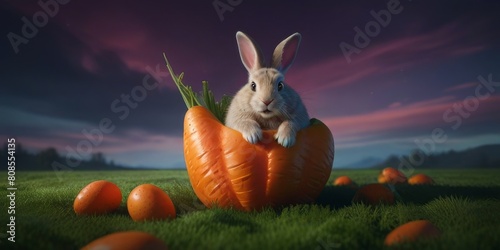 Easter Bunny illustration of a giant carrot, with bright colors