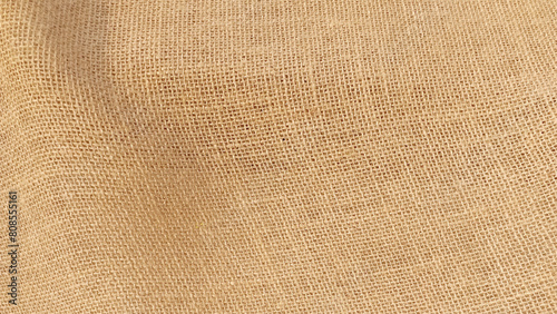 Closeup brown sack texture background. Color photo of the texture of a brown burlap potato sack. Vector illustration.