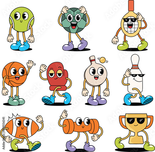retro cartoon in trendy style with sports theme, mascot character, vector illustration 
