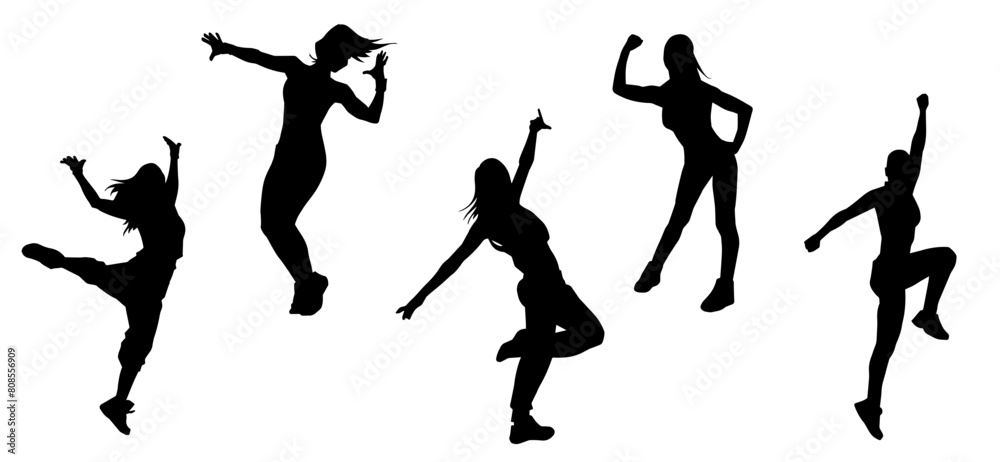 groupz 006b-1Silhouette collection of female dancer in action pose. Silhouette group of woman in dancing pose