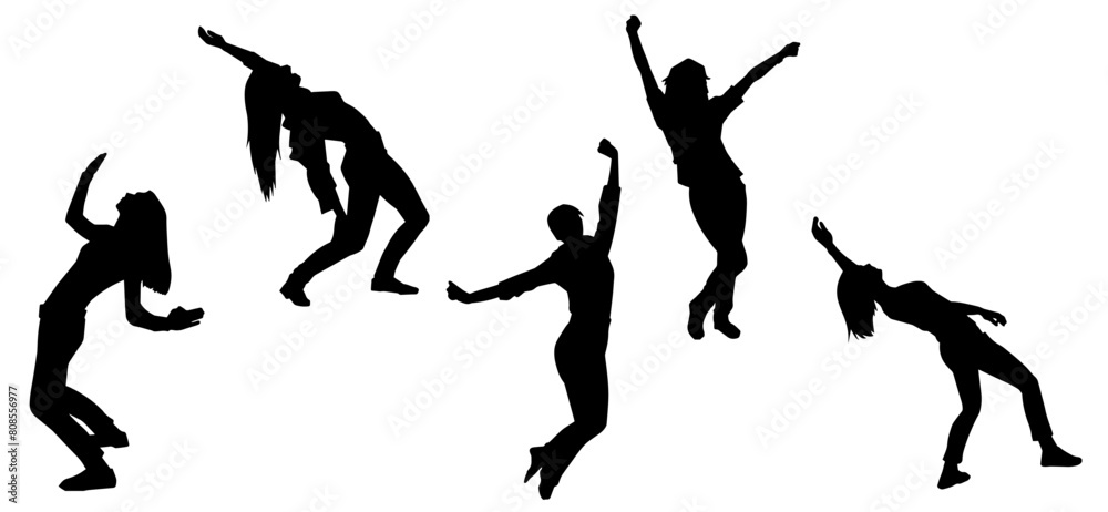 Silhouette collection of female dancer in action pose. Silhouette group of woman in dancing pose Silhouette collection of female dancer in action pose. Silhouette group of woman in dancing pose