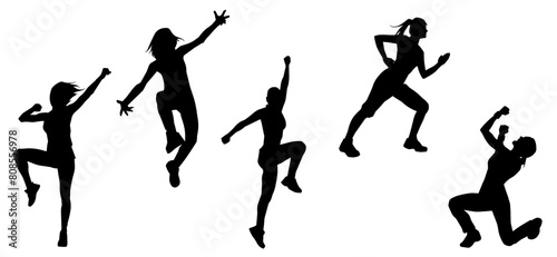 Silhouette collection of female dancer in action pose. Silhouette group of woman in dancing pose