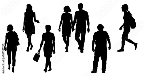 Silhouette group of people man and woman standing and walking, Silhouette collection of people man and woman.