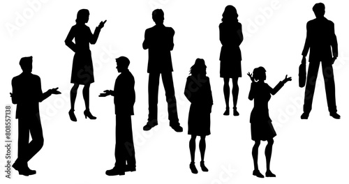Silhouette group of fashionable people in standing pose. Silhouette collection of business people man and woman
