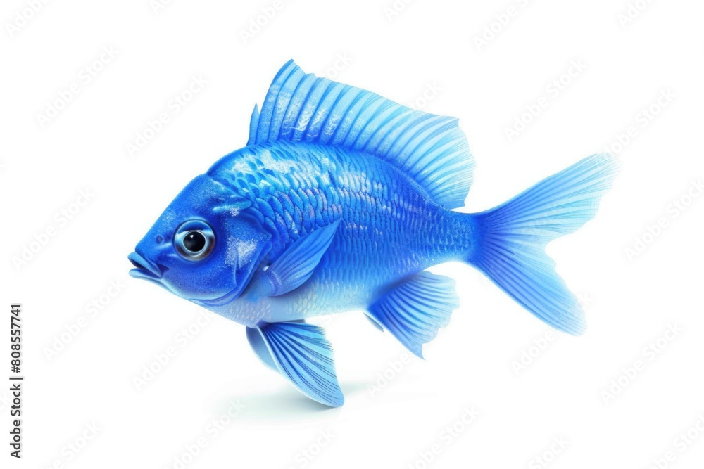 A blue fish with a mouth open. The fish is swimming in a white background. The fish is the main focus of the image A blue fish with a mouth open. The fish is swimming in a white background. The fish is the main focus of the image