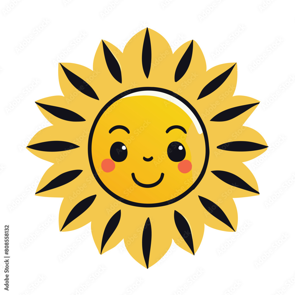 A happy sun cartoon character with a cute smiling face
