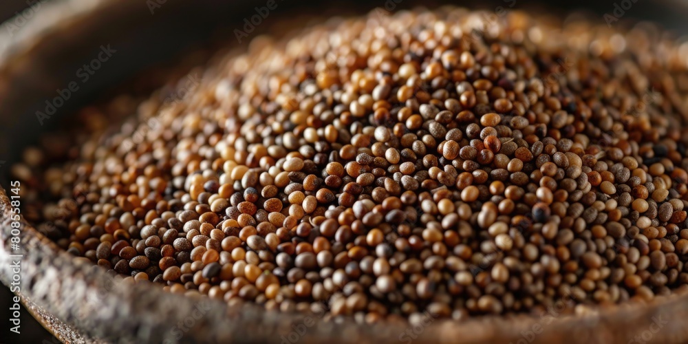 A bowl of brown seeds is shown in the image. The seeds are scattered throughout the bowl, with some of them being larger and others smaller. The bowl is placed on a surface A bowl of brown seeds is shown in the image. The seeds are scattered throughout the bowl, with some of them being larger and others smaller. The bowl is placed on a surface