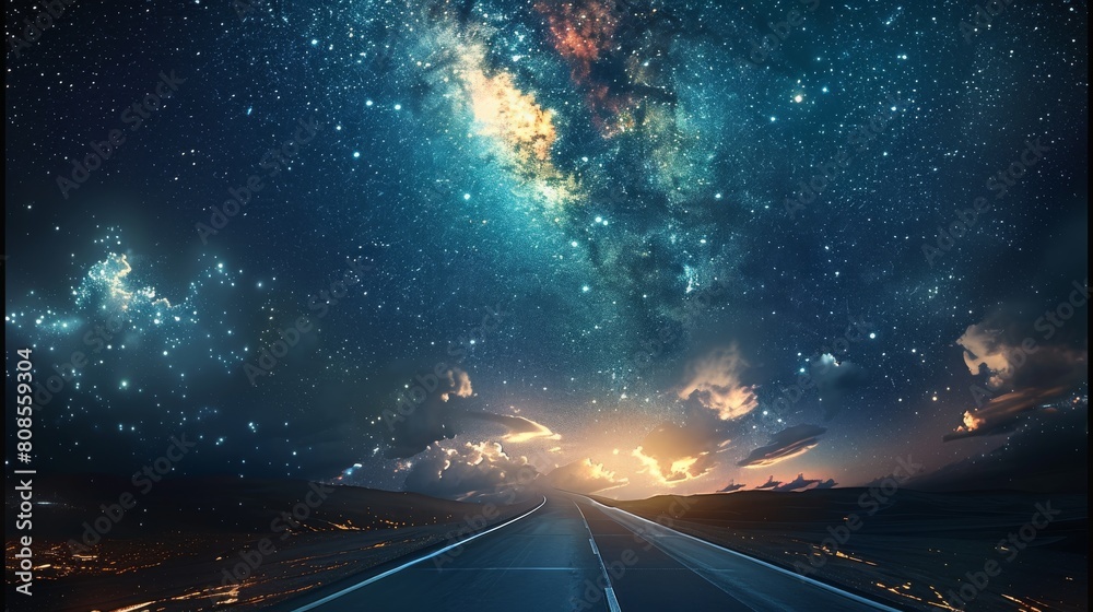 Obraz premium A highway floating in the middle of outer space. Generative AI.