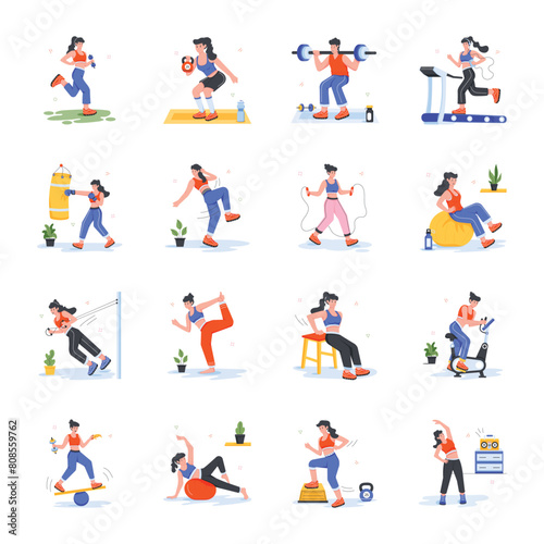 Gym and Fitness Flat Mini Illustrations