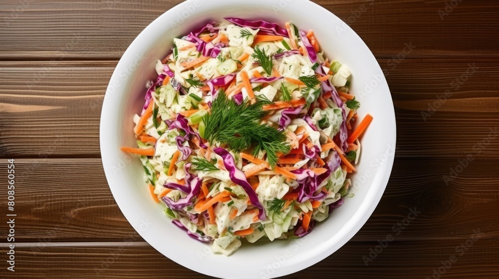A bowl of coleslaw with carrots and dill