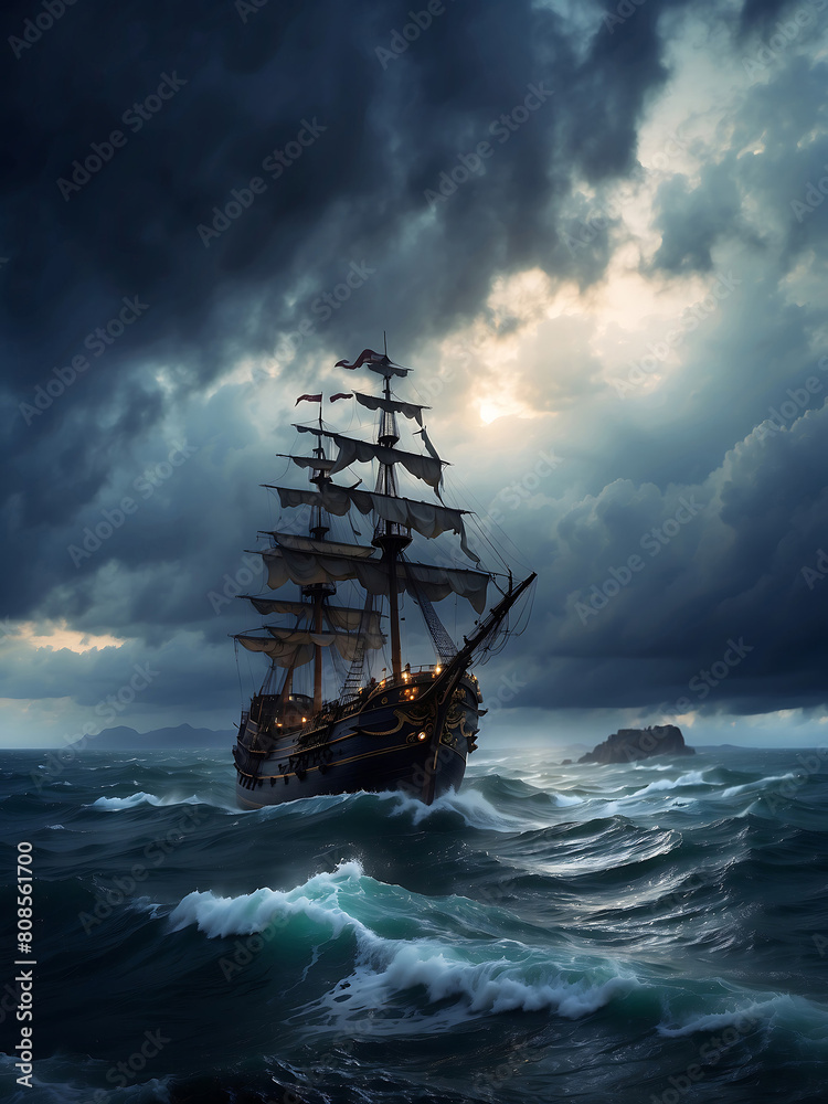 a galleon sailing the ocean sea