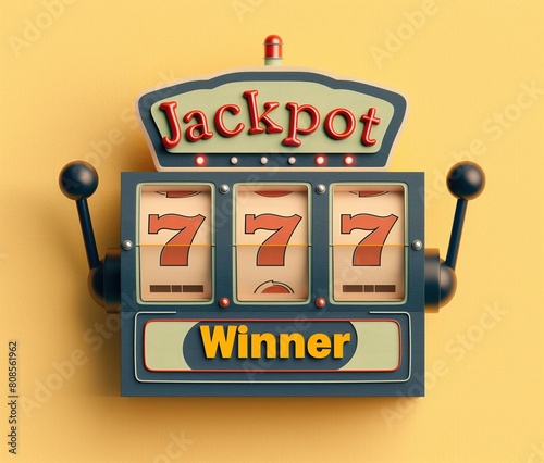 Casino slot machines jackpot winner, big win 777 casino slots illustration on yellow background concept. Generative AI
