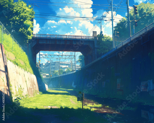 Beautiful scenery from a beautiful anime movie art style - background cel photo