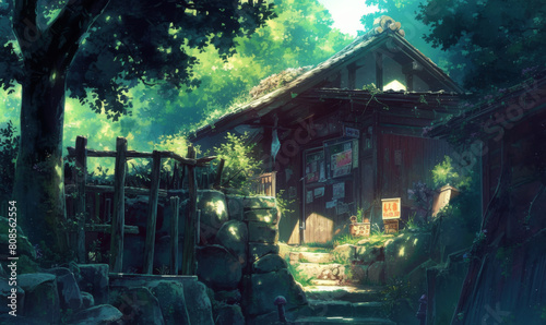 Beautiful scenery from a beautiful anime movie art style - background cel photo