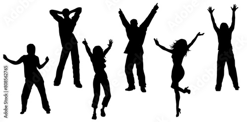 Silhouettte collection of happy people doing dancing pose. Silhouette collection of people disco dance pose