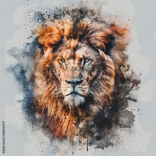 Grunge style portrait art of a lion.