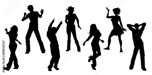 Silhouettte collection of happy people doing dancing pose. Silhouette collection of people disco dance pose