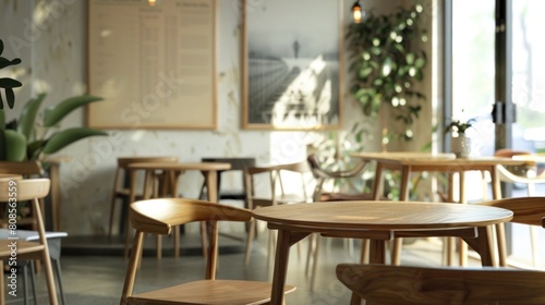 Modern and simple coffee shop interior ideas with classic wooden furniture.