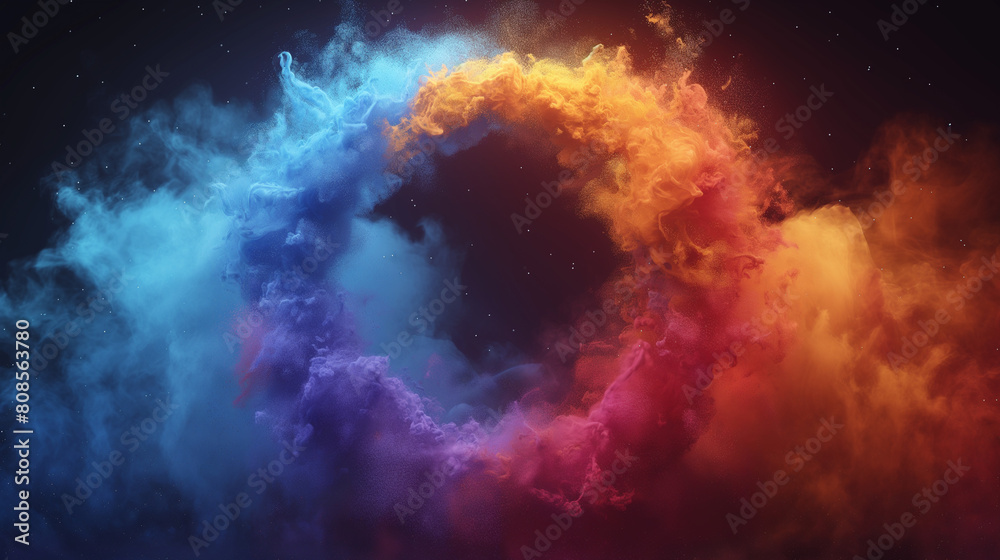 A colorful explosion of smoke and fire in the sky