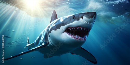 The Ocean Apex Capturing a Dangerous Shark with Lethal Jaws Capturing Dangerous with water background photo