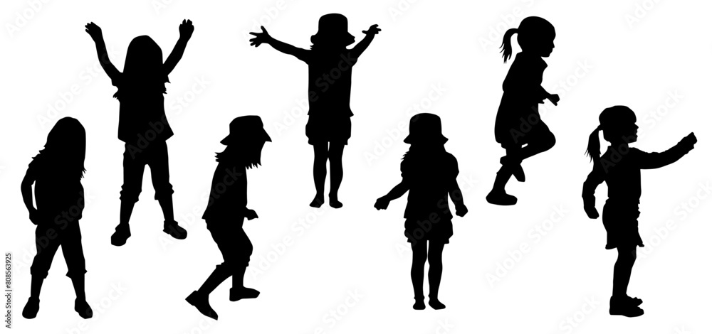 Obraz premium Silhouette collection of female children in various pose