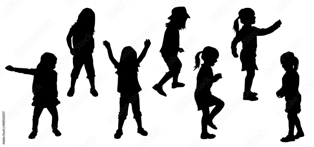 Silhouette collection of female children in various pose Silhouette collection of female children in various pose
