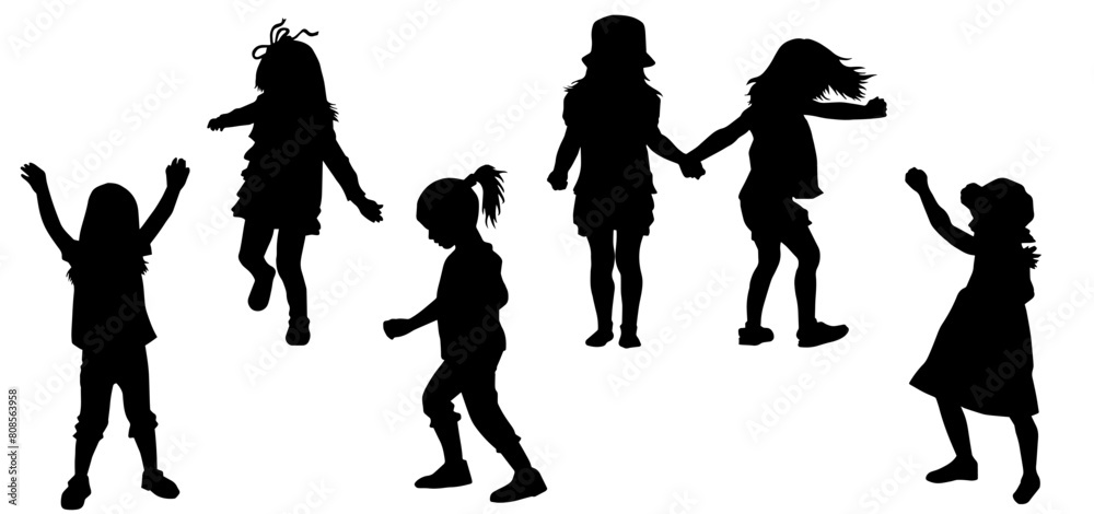 Obraz premium Silhouette collection of female children in various pose