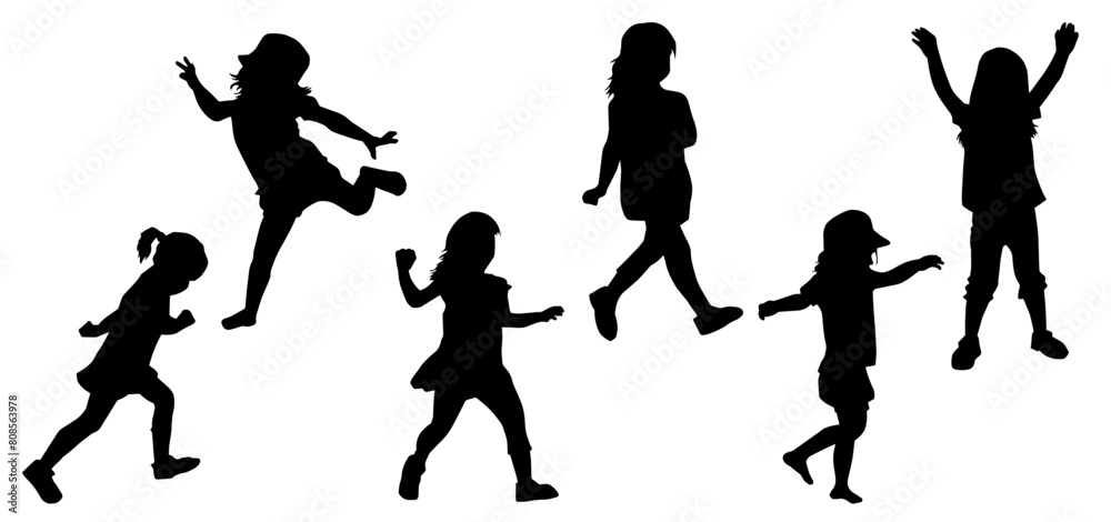 Silhouette collection of female children in various pose Silhouette collection of female children in various pose