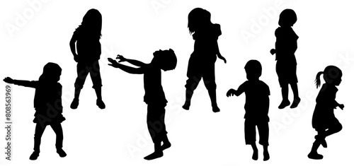 Silhouette collection of boys and girls children in various pose