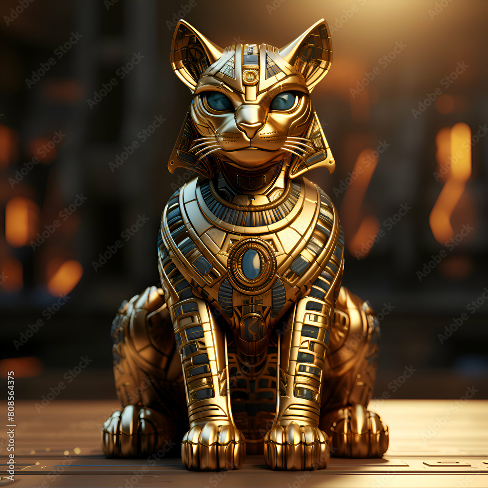 Obraz premium 3D rendering of a fantasy cat in front of a fireplace