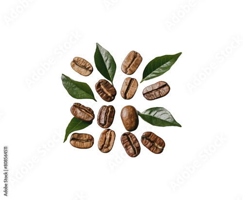 Set of fresh roasted Coffee beans in the air close -up isolated transparent background Ai generative.