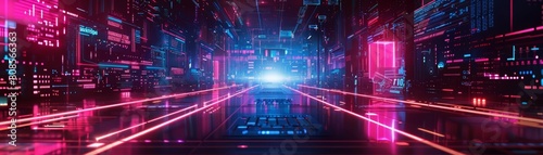 Illustration background HUD neo of a tech startup in synth wave styles  suitable for a banner best for copy space