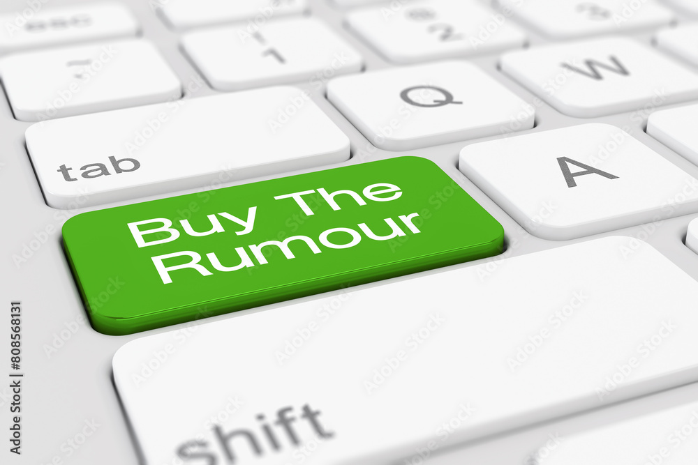 Ταπετσαρία 3d render of a white keyboard with green buy the rumour button.