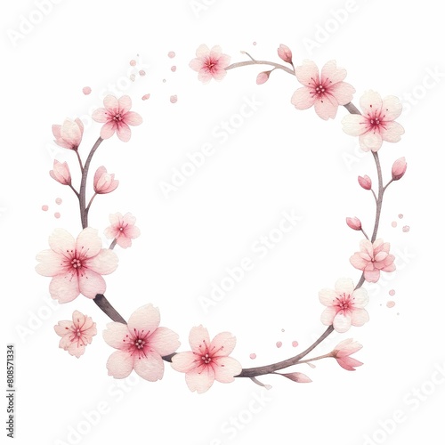 cherry blossom themed frame or border for photos and text. watercolor illustration, Perfect for nursery art, simple clipart, single object, white color background. Frame for Wedding invitation.