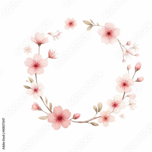 cherry blossom themed frame or border for photos and text. watercolor illustration, Perfect for nursery art, simple clipart, single object, white color background. Frame for Wedding invitation. © JR BEE