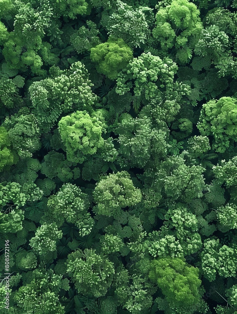 Naklejka premium Aerial top view forest tree, Rainforest ecosystem and healthy environment concept and background, Texture of green tree forest view from above