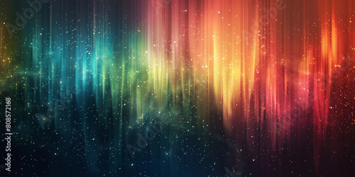 A blurry  grainy and glitched video of colorful aurora borealis. rainbow gradient overlay with blurred stars and a dark background. rainbow in the blackness vintage rainbow Film Texture Overlay 