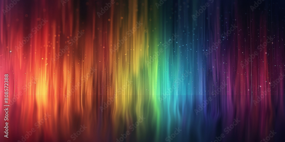 A blurry, grainy and glitched video of colorful aurora borealis. rainbow gradient overlay with blurred stars and a dark background. rainbow in the blackness,vintage rainbow Film Texture Overlay 