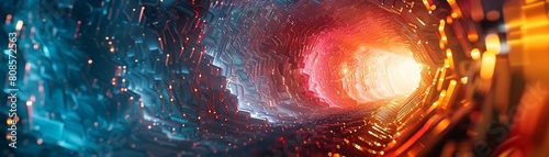 In vivid highres UHD detail, the 3Drendered hexagon tunnel looks like a portal to another world, with its immersive and colorful design 8K , high-resolution, ultra HD,up32K HD