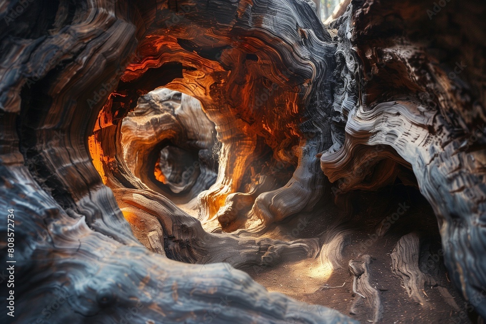 AI generated illustration of a hole in a crooked tree AI generated illustration of a hole in a crooked tree