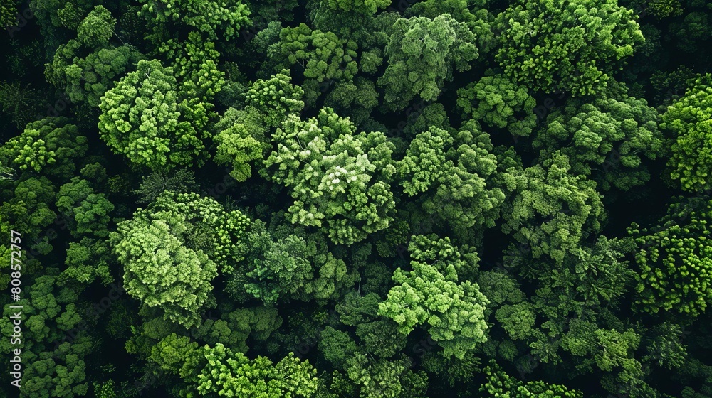 Aerial top view forest tree, Rainforest ecosystem and healthy environment concept and background, Texture of green tree forest view from above